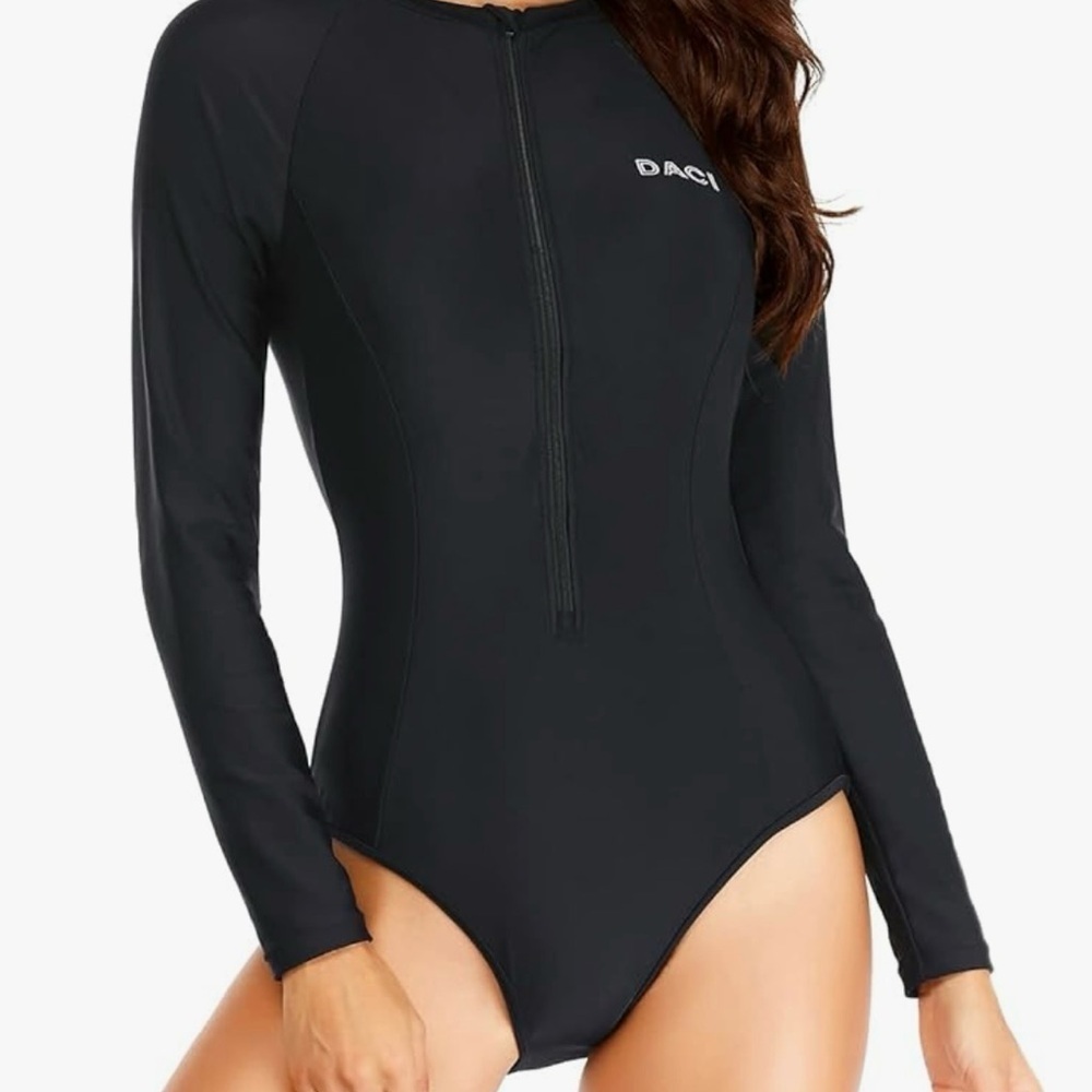 Daci Rash Guard Long Sleeve 1 Piece Swimsuit Zipper Surfing Bathing Suit UPF 50